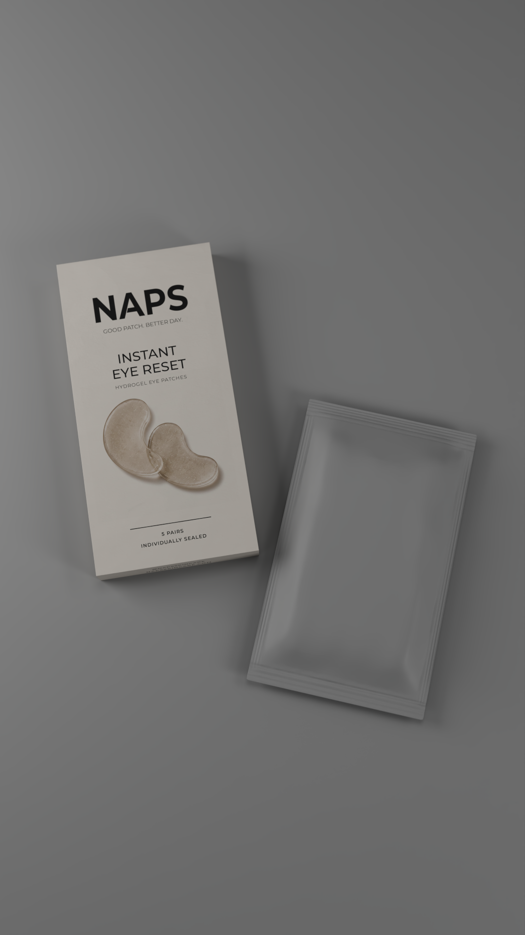 Base 3D overhead composition of a NAPS carton and sachet.