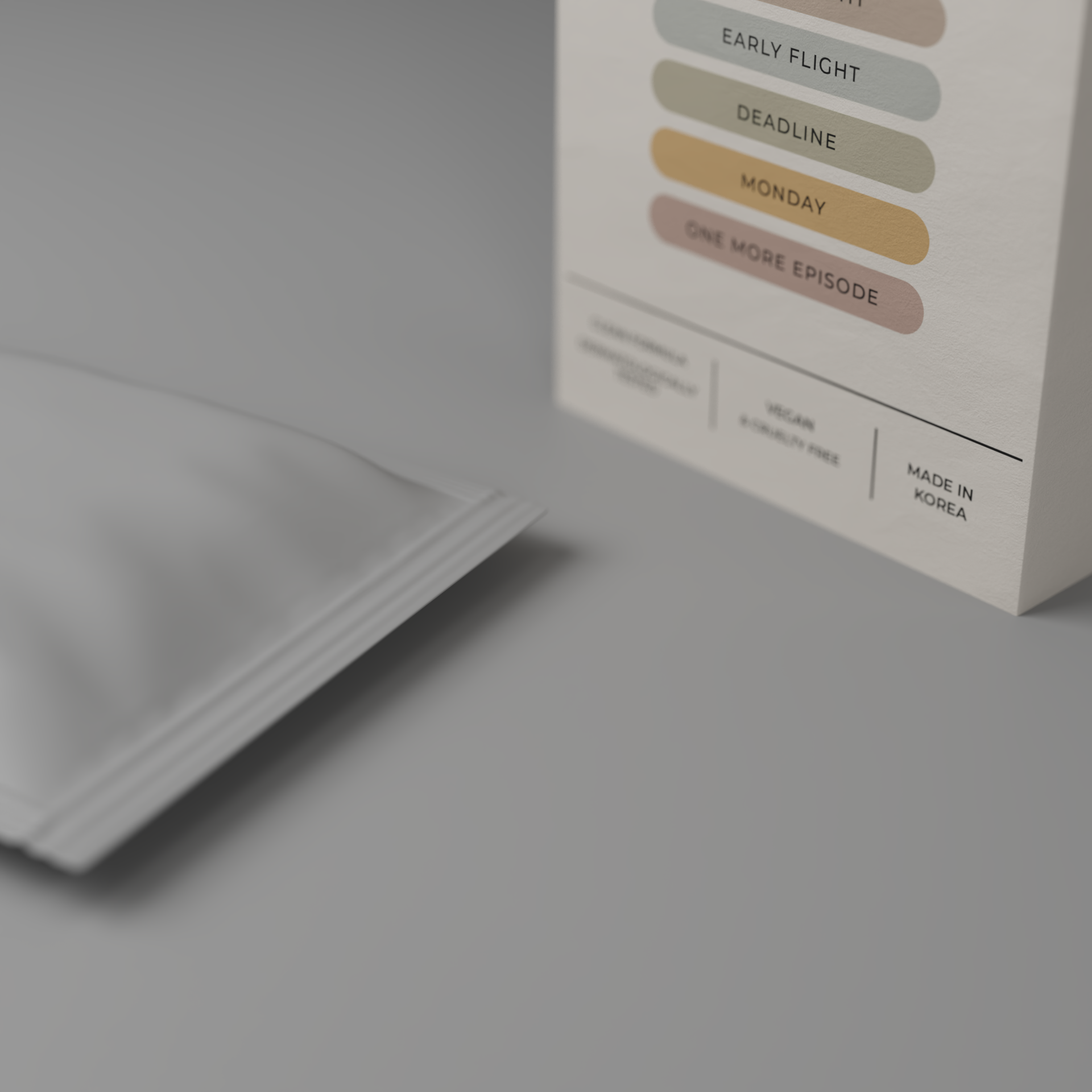 Base 3D close-up of NAPS packaging and a closed sachet.